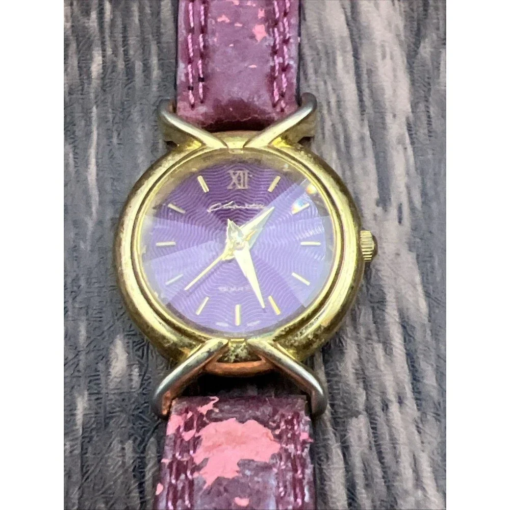 CHANTILLY Women’s Antique Purple Watch With Gold Tone Case Working Needs a Band